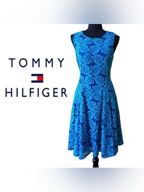 TOMMY HILFIGER Botanical Palm Lace Fit & Flare Dress (10)